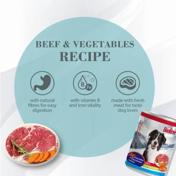 ​ Ingredients Bioline Canned Dog Food 375g- [Flavor - Beef & Vegetables] - Image 2