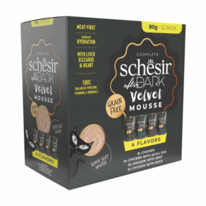 Schesir After Dark Velvet Mousse In Broth Variety Pack For Cat 960g (80g x12 Pouch) - 4 Flavors ( 3 Pouch Each Flavor)