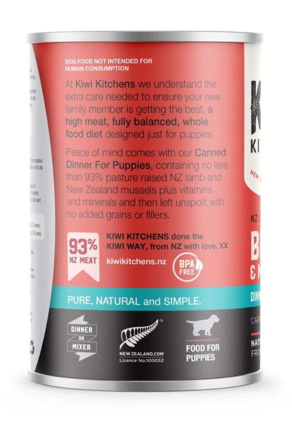 Kiwi Kitchens Grass Fed Beef & Mussel Dinner Canned Wet Puppy Food - Image 3